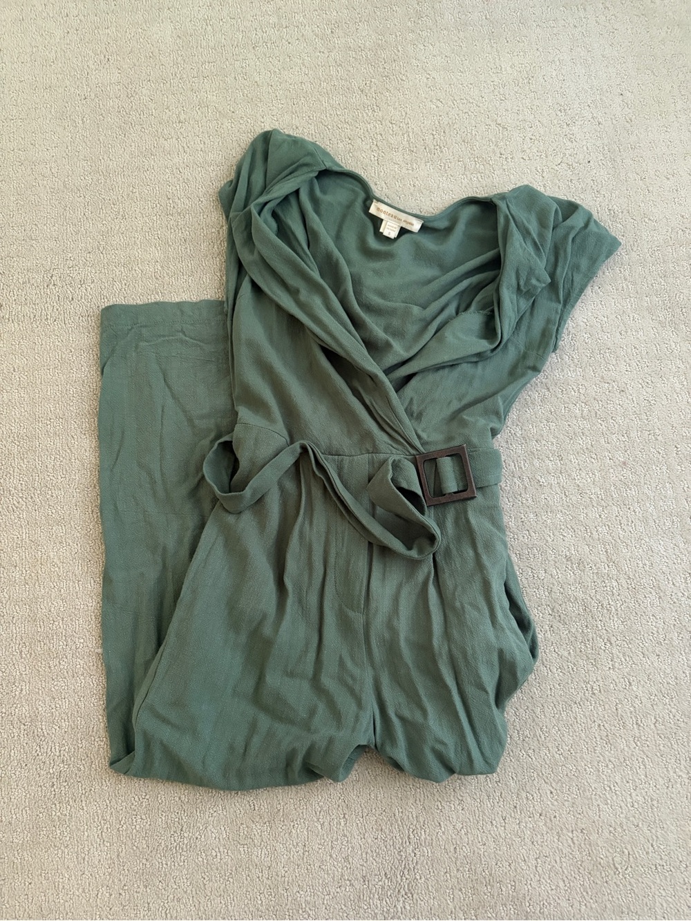 Monteau Olive Green Sleeveless Wrap Jumpsuit with Belt